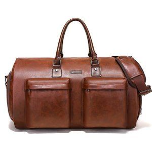 Convertible Leather Garment Bag, Carry on Garment Bags Travel Waterproof Duffel